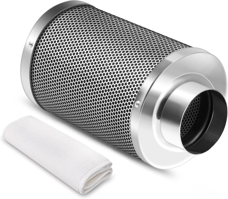 iPower 4 Inch Air Carbon Filter Smellines Control with Premium Australia Activated Charcoal, Reversible Flange for Inline Fan, Indoor Grow Tent, Hydroponics, Prefilter Included, Silver - Image 1